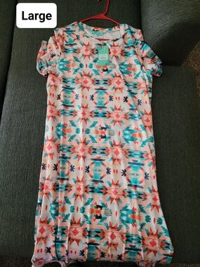 Casual Aztec Print Shift Dress - Large, Multicolor